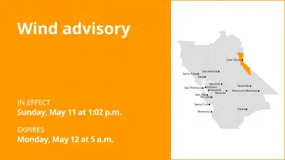 Wind advisory affecting the Greater Lake Tahoe Area until early Monday morning – wind gusts up to 55 mph